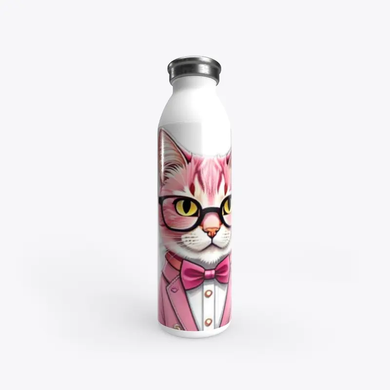 Pink Cat in Glasses & Suit Bottle