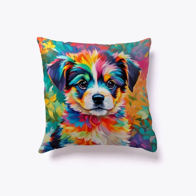 Colorful Puppy Bliss: Pillow Delight