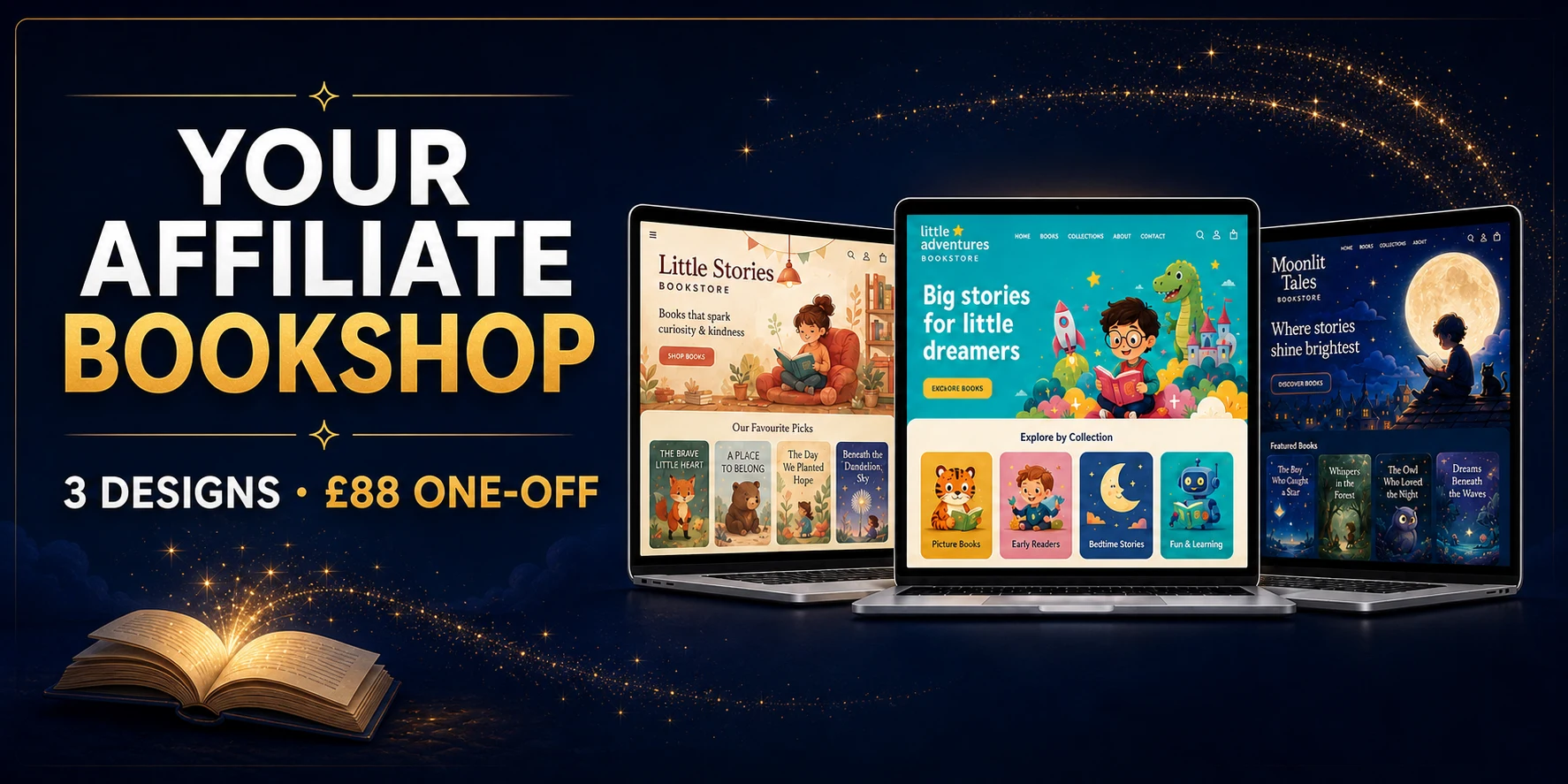 Affiliate Bookshop Website package: three designs for a one-off £88