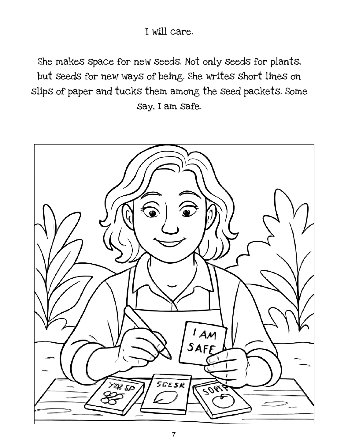 Colouring page sample from Roots of Peace